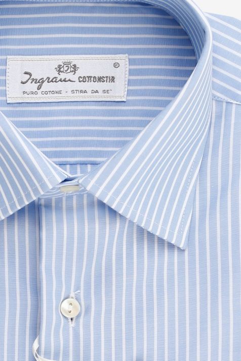 Camicia Uomo Ingram Regular No Stiro Righe 100% cotone collo Italiano Manica lunga