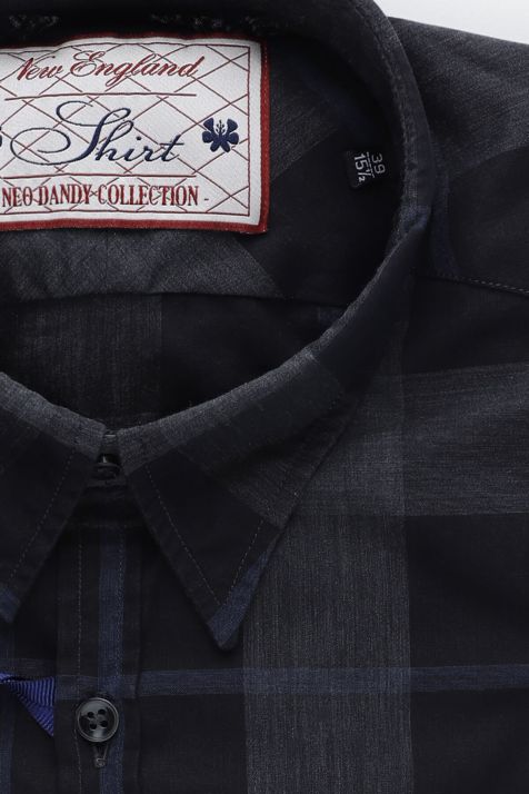 Camicia Uomo New England Slim Quadri 100% cotone collo Italiano Manica lunga