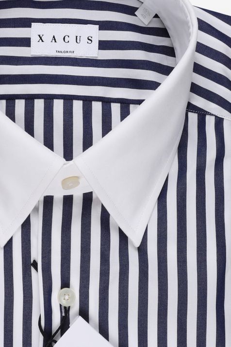 Camicia Uomo Xacus Regular Righe 100% cotone collo Italiano Manica lunga