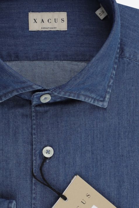 Camicia Uomo Xacus Classic Tinta unita 100% cotone collo Francese Manica lunga