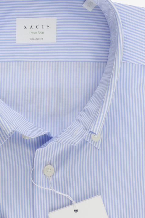 Camicia Uomo Xacus Classic No Stiro Righe 100% cotone collo Button down Manica lunga