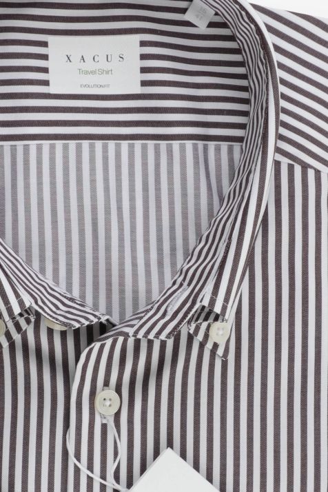 Camicia Uomo Xacus Regular No Stiro Righe 100% cotone collo Button down Manica lunga