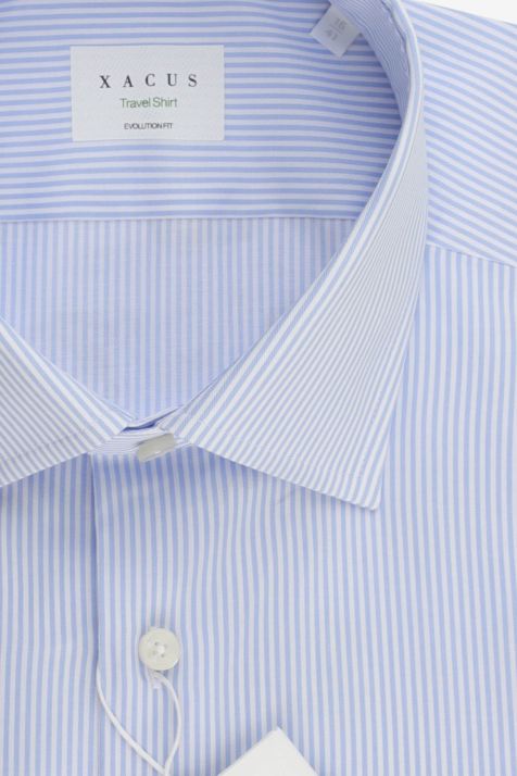 Camicia Uomo Xacus Classic No Stiro Righe 100% cotone collo Francese Manica lunga
