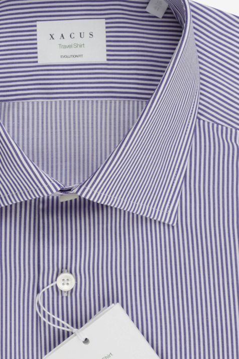 Camicia Uomo Xacus Classic No Stiro Righe 100% cotone collo Francese Manica lunga