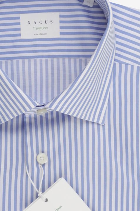 Camicia Uomo Xacus Regular No Stiro Righe 100% cotone collo Francese Manica lunga
