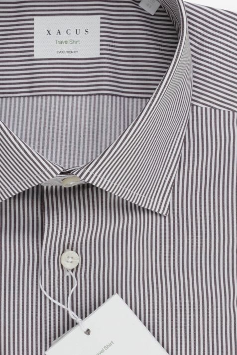 Camicia Uomo Xacus Classic No Stiro Righe 100% cotone collo Francese Manica lunga