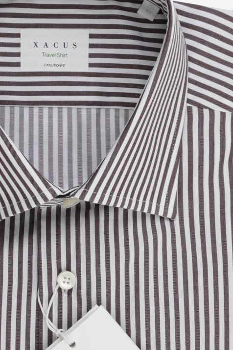 Camicia Uomo Xacus Classic No Stiro Righe 100% cotone collo Francese Manica lunga