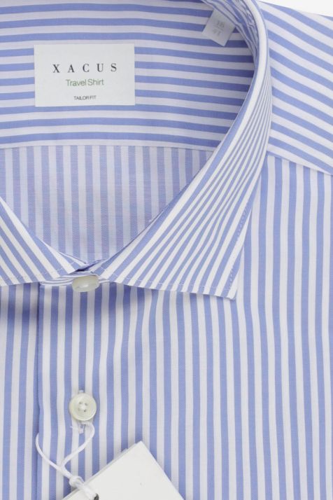 Camicia Uomo Xacus Classic No Stiro Righe 100% cotone collo Francese Manica lunga
