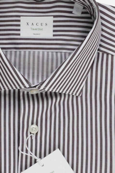 Camicia Uomo Xacus Regular No Stiro Righe 100% cotone collo Francese Manica lunga