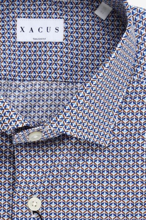 Camicia Uomo Xacus Regular Micro disegno 100% cotone collo Francese Manica lunga