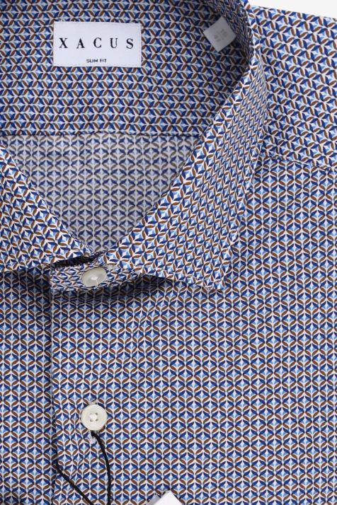Camicia Uomo Xacus Slim Micro disegno 100% cotone collo Francese Manica lunga