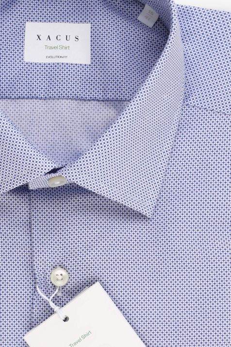 Camicia Uomo Xacus Classic No Stiro Micro disegno 100% cotone collo Francese Manica lunga