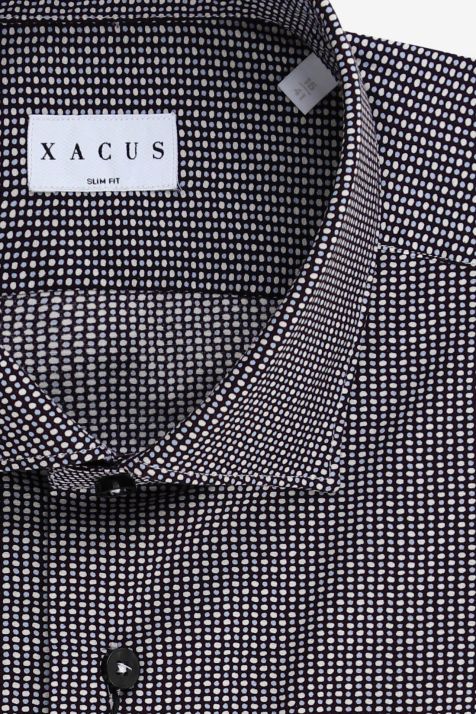 Camicia Uomo Xacus Slim Micro disegno 97% cotone 3% elastan collo Francese Manica lunga