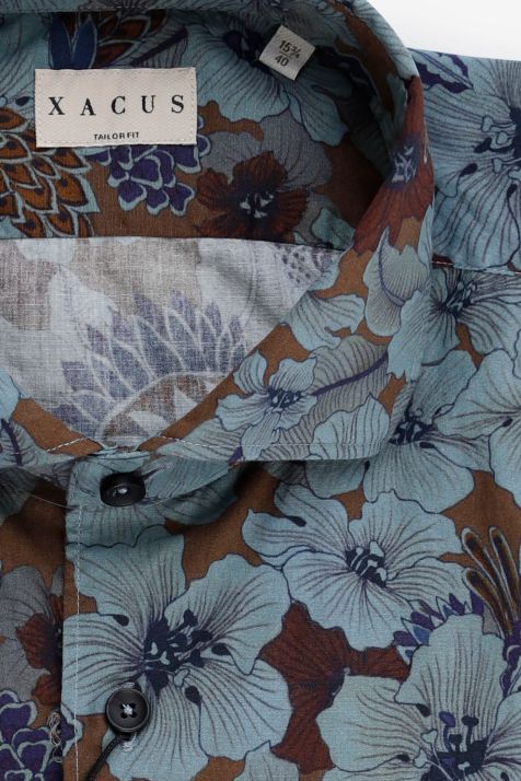 Camicia Uomo Xacus Regular Fantasia 100% Cotone lavato collo Francese Manica lunga