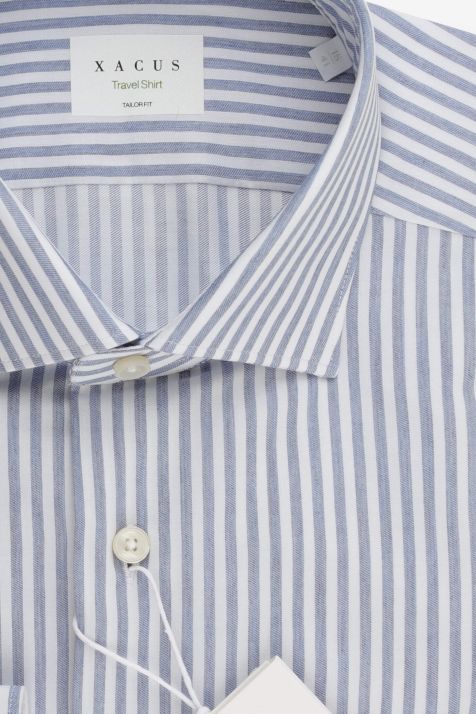 Camicia Uomo Xacus Regular No Stiro Righe 100% cotone collo Francese Manica lunga