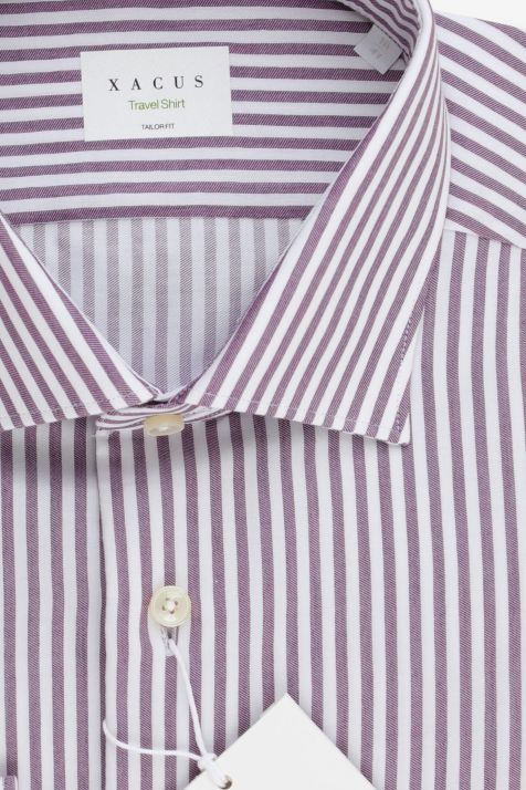 Camicia Uomo Xacus Regular No Stiro Righe 100% cotone collo Francese Manica lunga