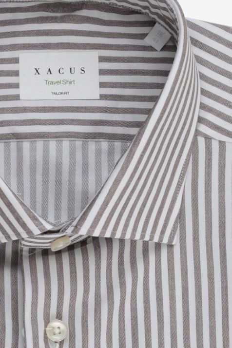 Camicia Uomo Xacus Regular No Stiro Righe 100% cotone collo Francese Manica lunga
