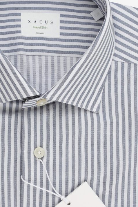 Camicia Uomo Xacus Regular No Stiro Righe 100% cotone collo Francese Manica lunga