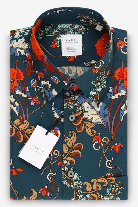 Camicia Uomo Xacus Regular Fantasia 100% cotone collo Italiano Manica lunga