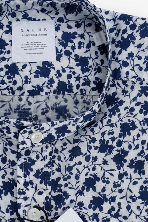 Camicia Uomo Xacus Regular Fantasia 100% Cotone lavato collo Coreano Manica lunga