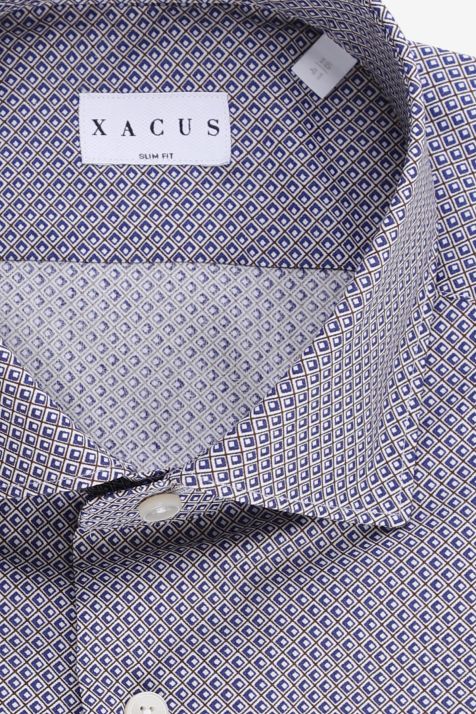 Camicia Uomo Xacus Slim Micro disegno 100% cotone collo Francese Manica lunga