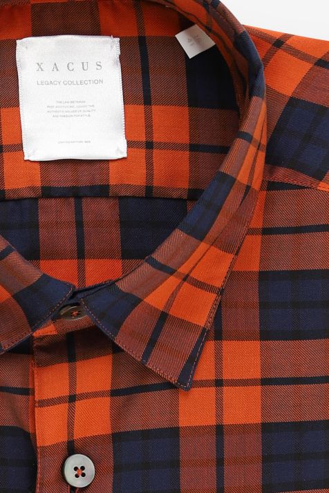 Camicia Uomo Xacus Regular Quadri 55% cotone 45% viscosa collo Italiano Manica lunga