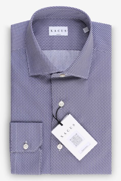 Camicia Uomo Xacus Slim Micro disegno 100% cotone collo Francese Manica lunga