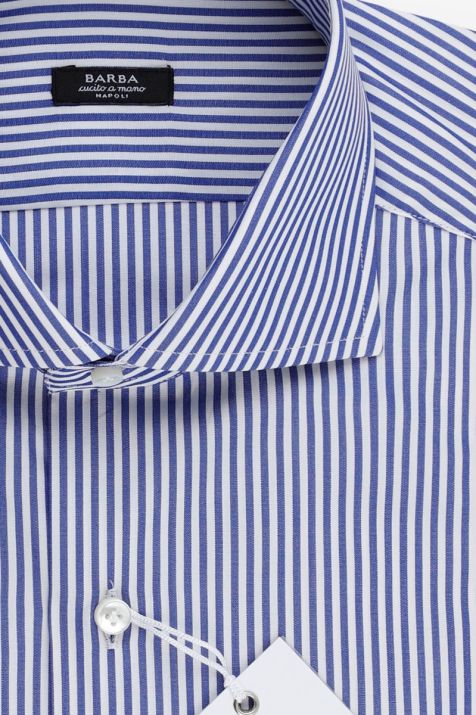 Camicia Uomo Barba Regular Righe 100% cotone collo Francese Manica lunga