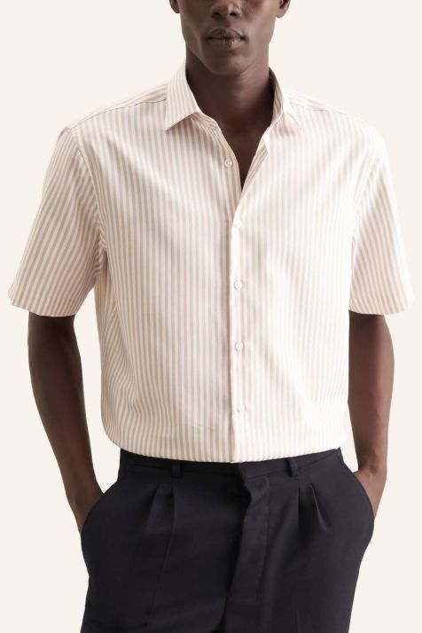 Camicia Uomo Seidensticker Regular No Stiro Righe collo Italiano Manica corta