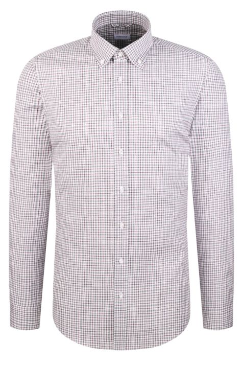 Camicia Uomo Seidensticker Slim No Stiro Quadri collo Button down Manica lunga