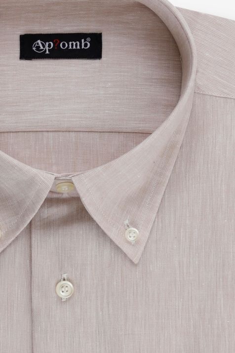 Camicia Uomo Aplomb Classic Tinta unita 100% lino collo Button down Manica lunga