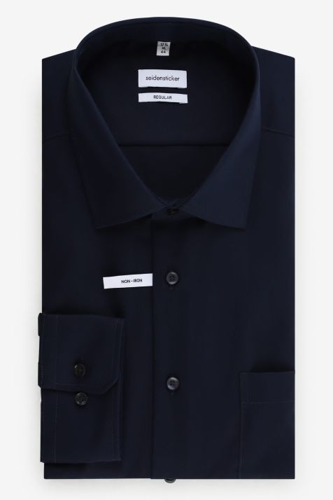 Camicia Uomo Seidensticker Classic No Stiro Tinta unita 100% cotone collo Italiano Manica lunga