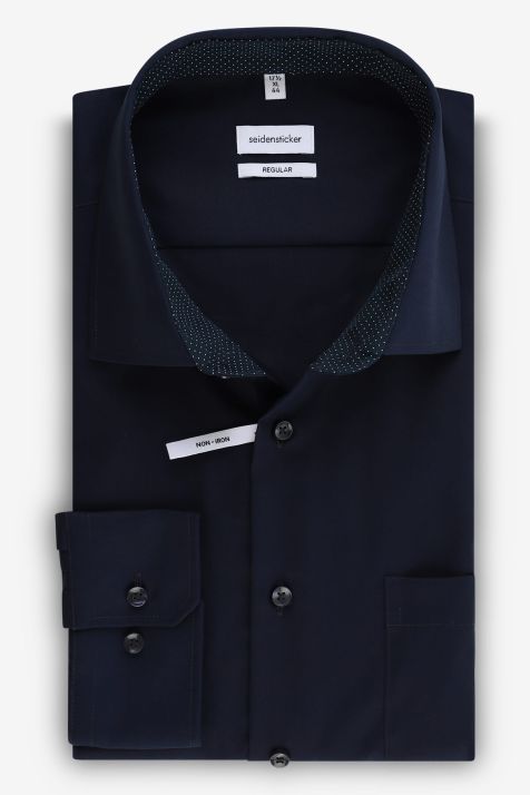 Camicia Uomo Seidensticker Classic No Stiro Tinta unita 100% cotone collo Italiano Manica lunga