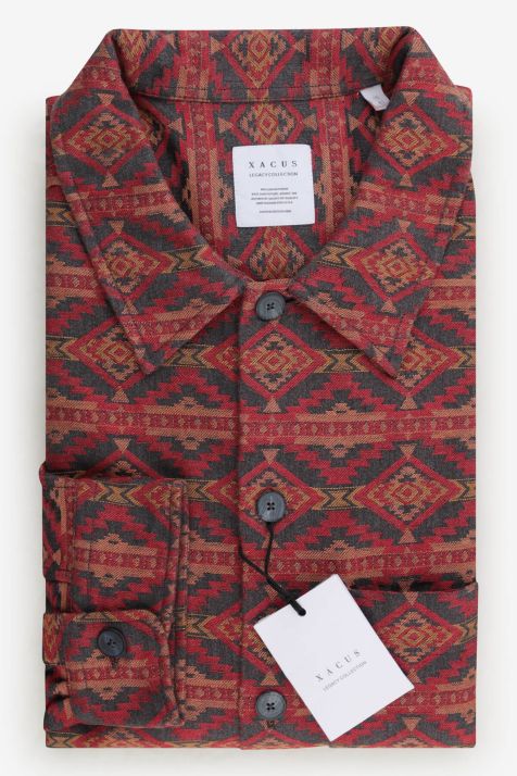 Camicia Uomo Xacus Regular Fantasia 100% cotone collo Italiano Manica lunga