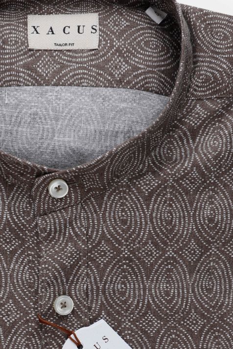 Camicia Uomo Xacus Regular Fantasia 100% lino collo Coreano Manica lunga