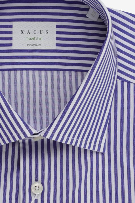 Camicia Uomo Xacus Classic No Stiro Righe 100% cotone collo Francese Manica lunga