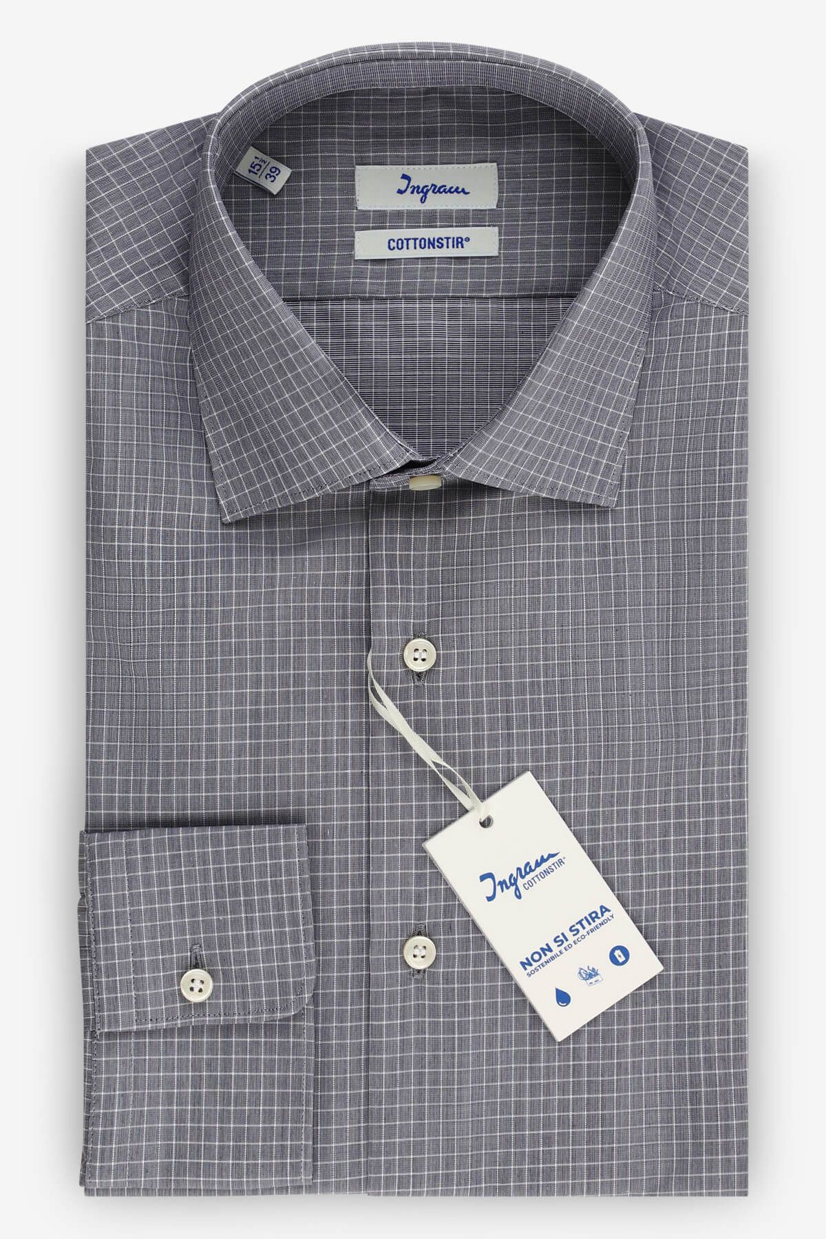 Camicia da uomo bianca a quadri, slim fit, colore nero Camicia da uomo bianca a quadri, slim fit, colore nero