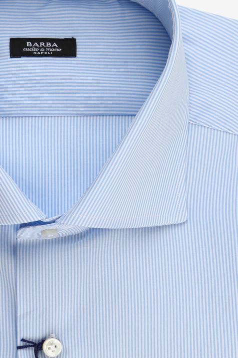 Camicia Uomo Barba Regular Righe 100% cotone collo Francese Manica lunga
