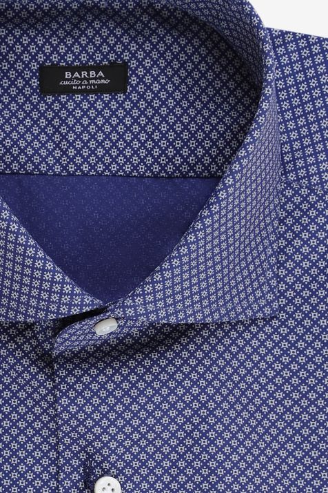 Camicia Uomo Barba Regular Micro disegno 100% cotone collo Francese Manica lunga