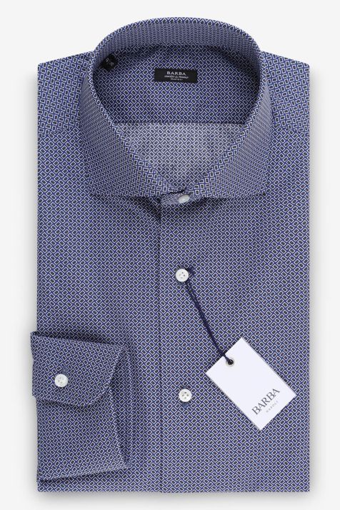 Camicia Uomo Barba Regular Micro disegno 100% cotone collo Francese Manica lunga