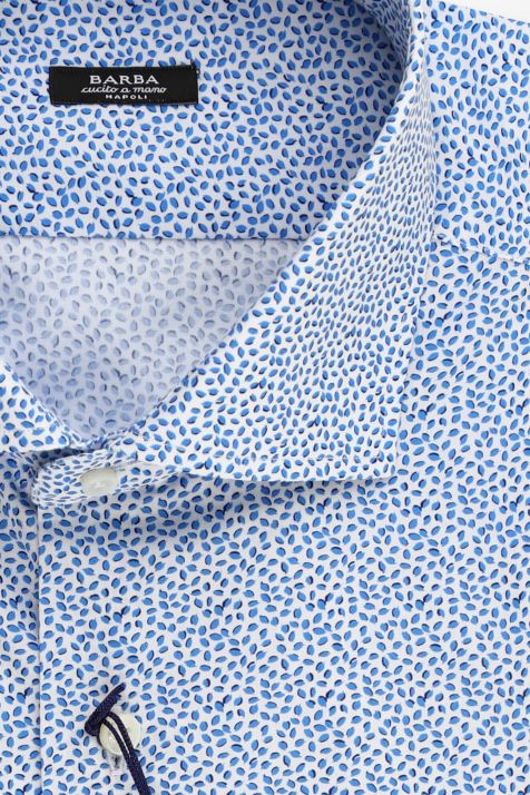 Camicia Uomo Barba Regular Micro disegno 100% cotone collo Francese Manica lunga