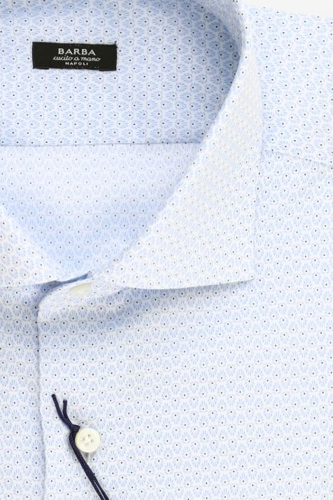 Camicia Uomo Barba Regular Micro disegno 100% cotone collo Francese Manica lunga