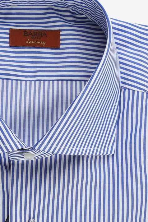 Camicia Uomo Barba Regular Righe 100% cotone collo Francese Manica lunga
