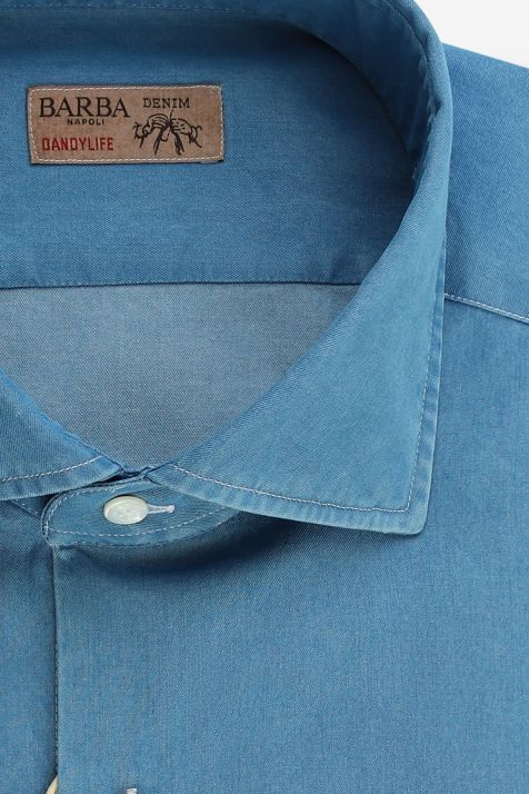 Camicia Uomo Barba Regular Tinta unita 100% cotone collo Francese Manica lunga