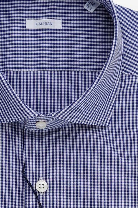 Camicia Uomo Caliban Slim Quadri 100% cotone collo Francese Manica lunga
