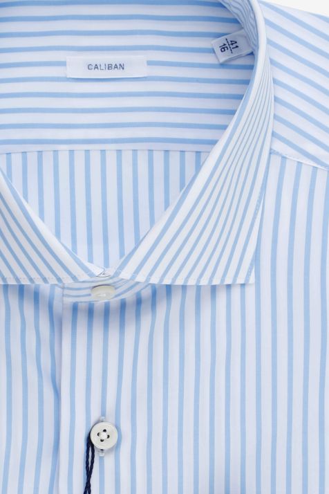 Camicia Uomo Caliban Regular Righe 100% cotone collo Francese Manica lunga
