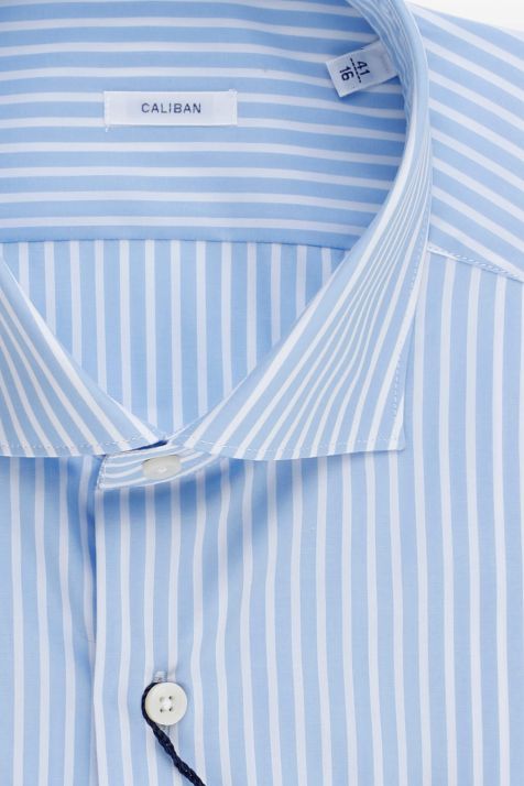 Camicia Uomo Caliban Regular Righe 100% cotone collo Francese Manica lunga