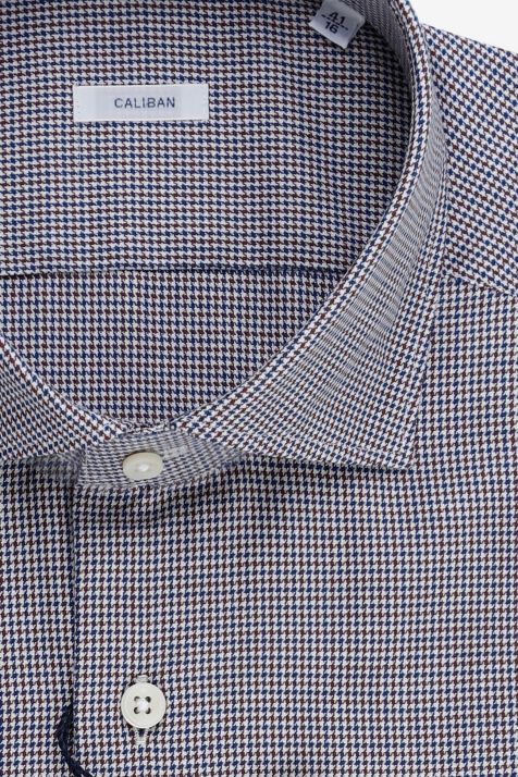 Camicia Uomo Caliban Regular Micro disegno 100% cotone collo Francese Manica lunga