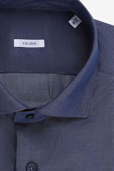 Camicia Uomo Caliban Slim Tinta unita 100% cotone collo Francese Manica lunga