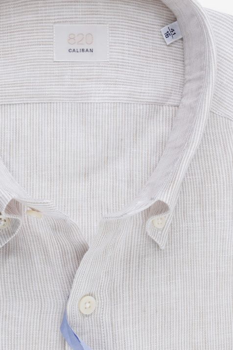 Camicia Uomo Caliban Regular Righe 100% lino collo Button down Manica lunga